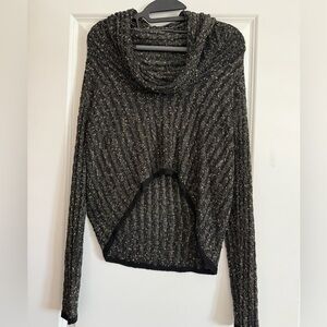 bebe Black & Gold Metallic Knit Cowl Neck Sweater